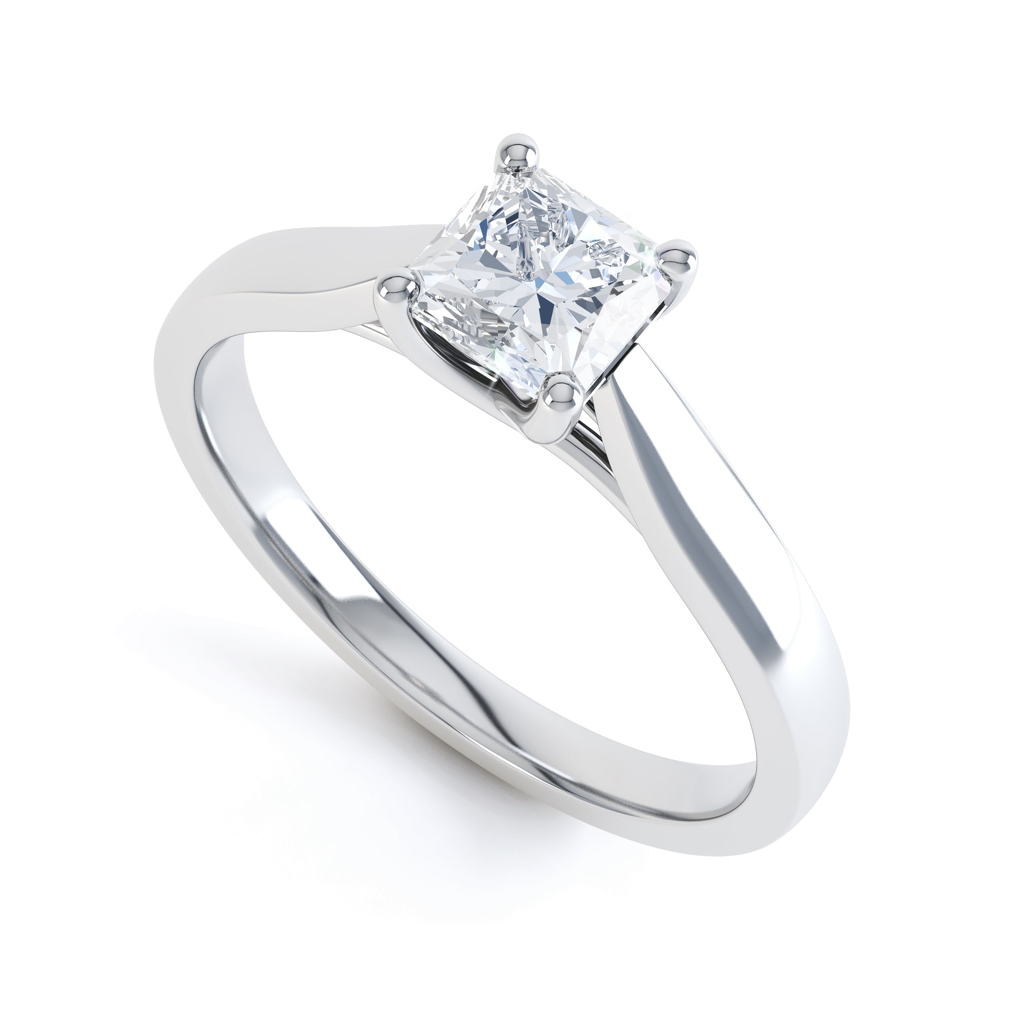Radiant Cut Centre Stone, 4 claw, Diamond Engagement Ring with Tapered Shoulders
