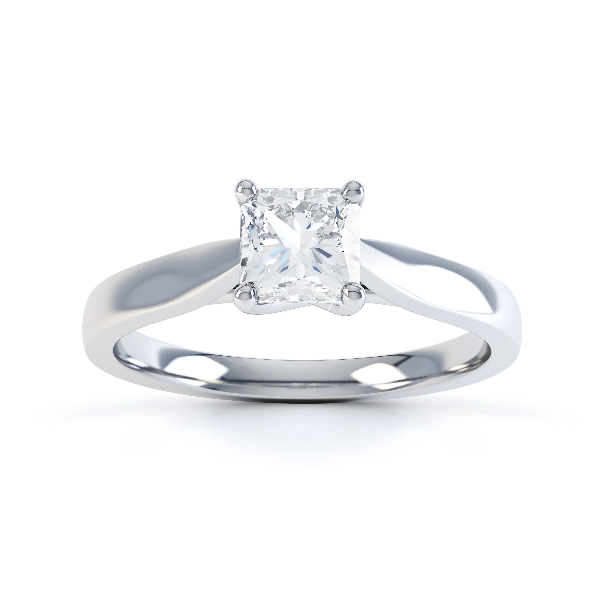 Radiant Cut Centre Stone, 4 claw, Diamond Engagement Ring with Tapered Shoulders