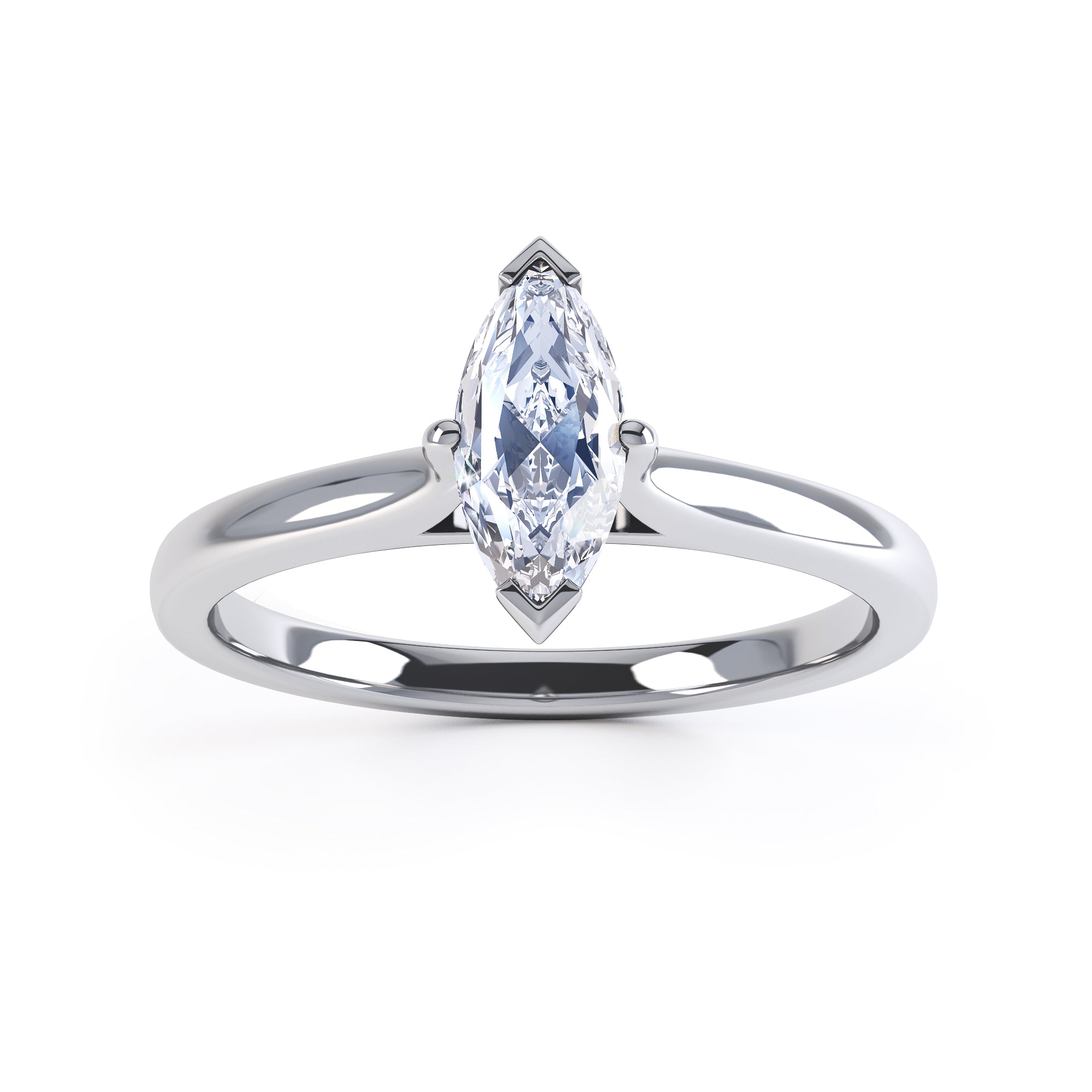 Marquise Cut Centre Stone, Two V claw, Diamond Engagement Ring with split shoulders