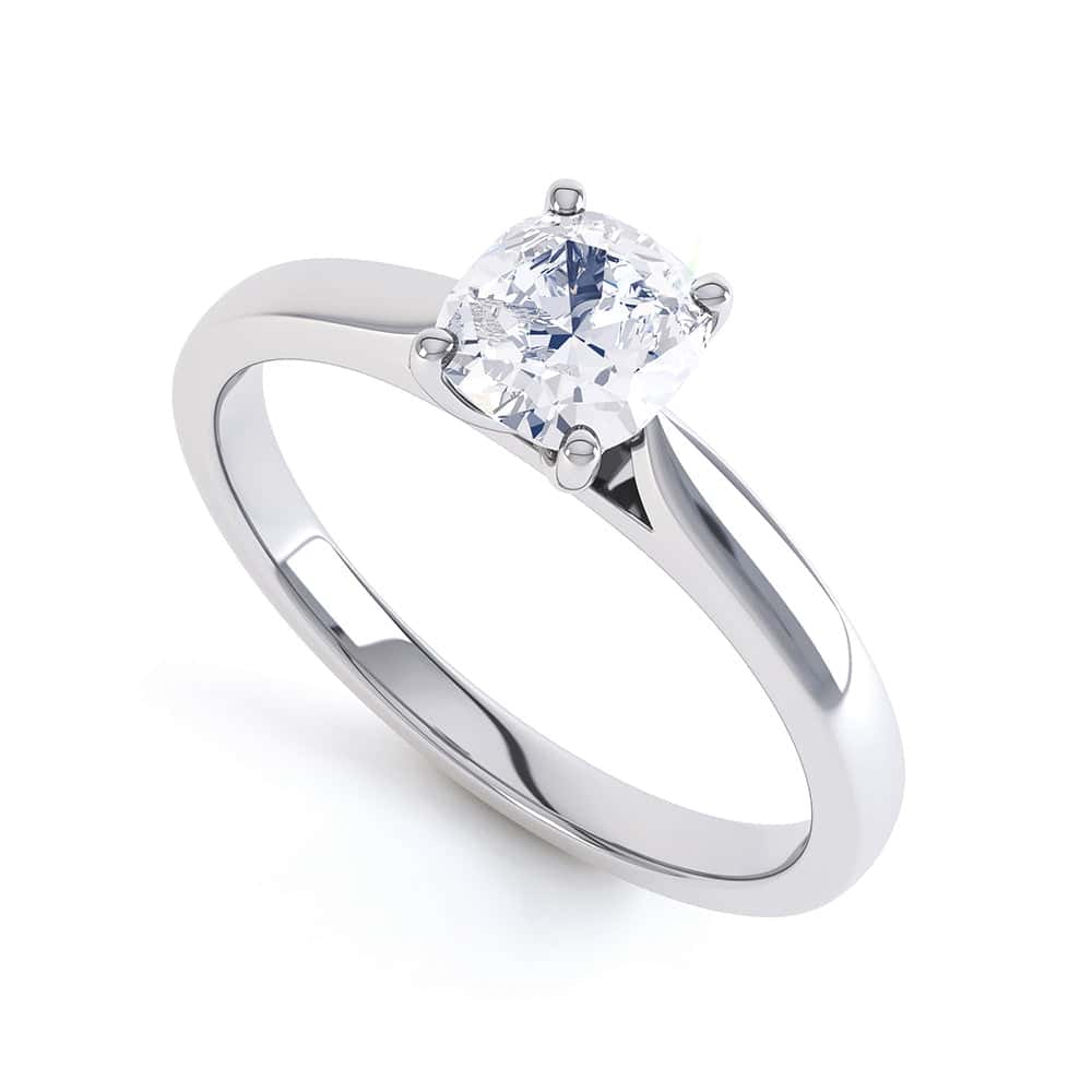 Cushion Cut Centre Stone, 4 claw, Diamond Engagement Ring with Tapered Shoulders