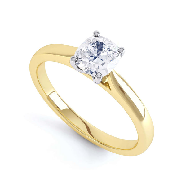 Cushion Cut Centre Stone, 4 claw, Diamond Engagement Ring with Tapered Shoulders