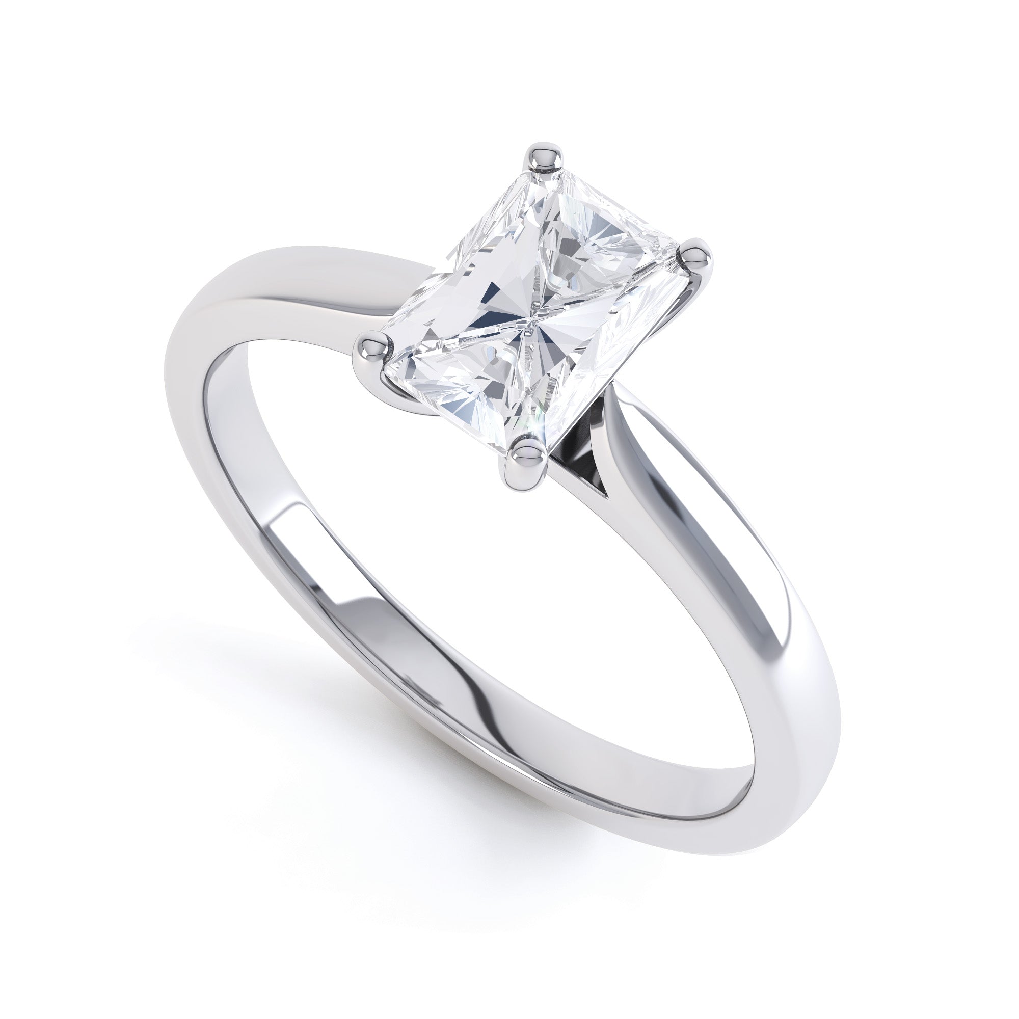 Rectangle Radiant Cut Centre Stone, 4 claw, Diamond Engagement Ring with Knife Edge Shoulders