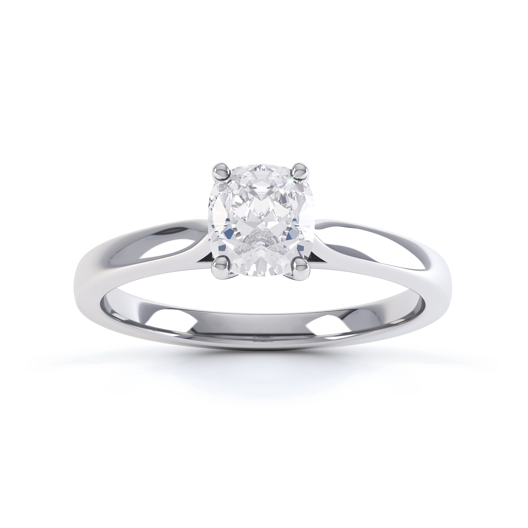 Cushion Cut Centre Stone, 4 claw, Diamond Engagement Ring with Tapered Shoulders