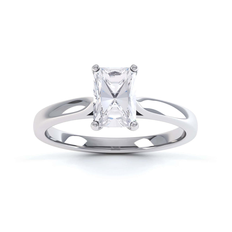 Rectangle Radiant Cut Centre Stone, 4 claw, Diamond Engagement Ring with Knife Edge Shoulders