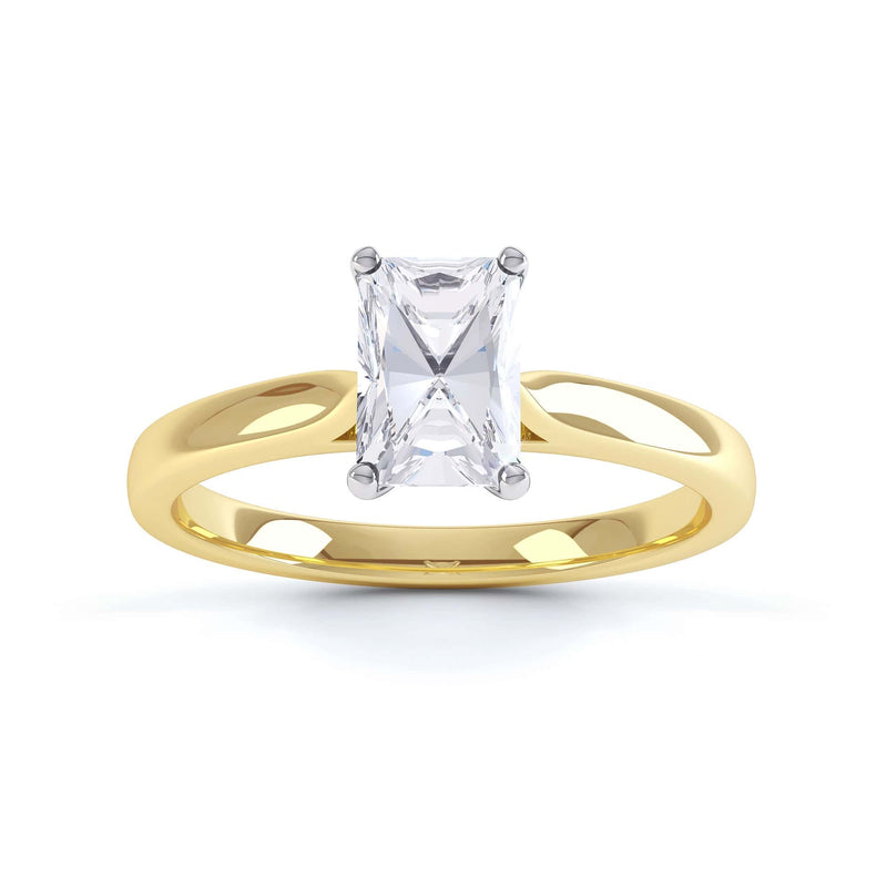 Rectangle Radiant Cut Centre Stone, 4 claw, Diamond Engagement Ring with Knife Edge Shoulders