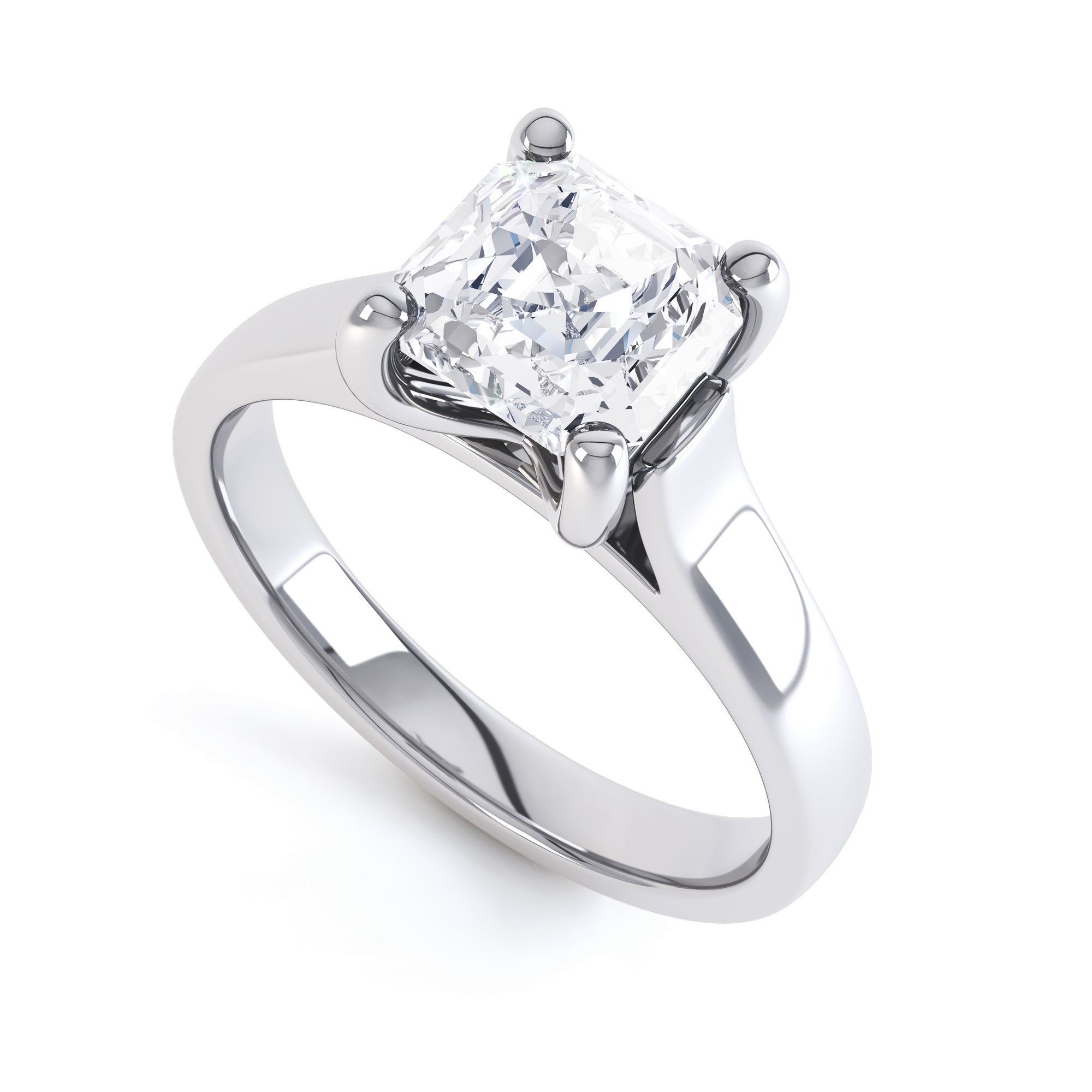 Asscher Cut Centre Stone, 4 claw, Diamond Engagement Ring with Parrallel Shoulders