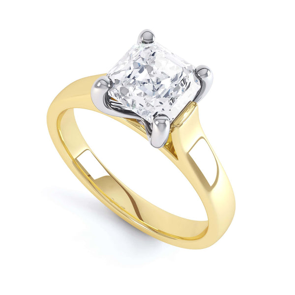 Asscher Cut Centre Stone, 4 claw, Diamond Engagement Ring with Parrallel Shoulders