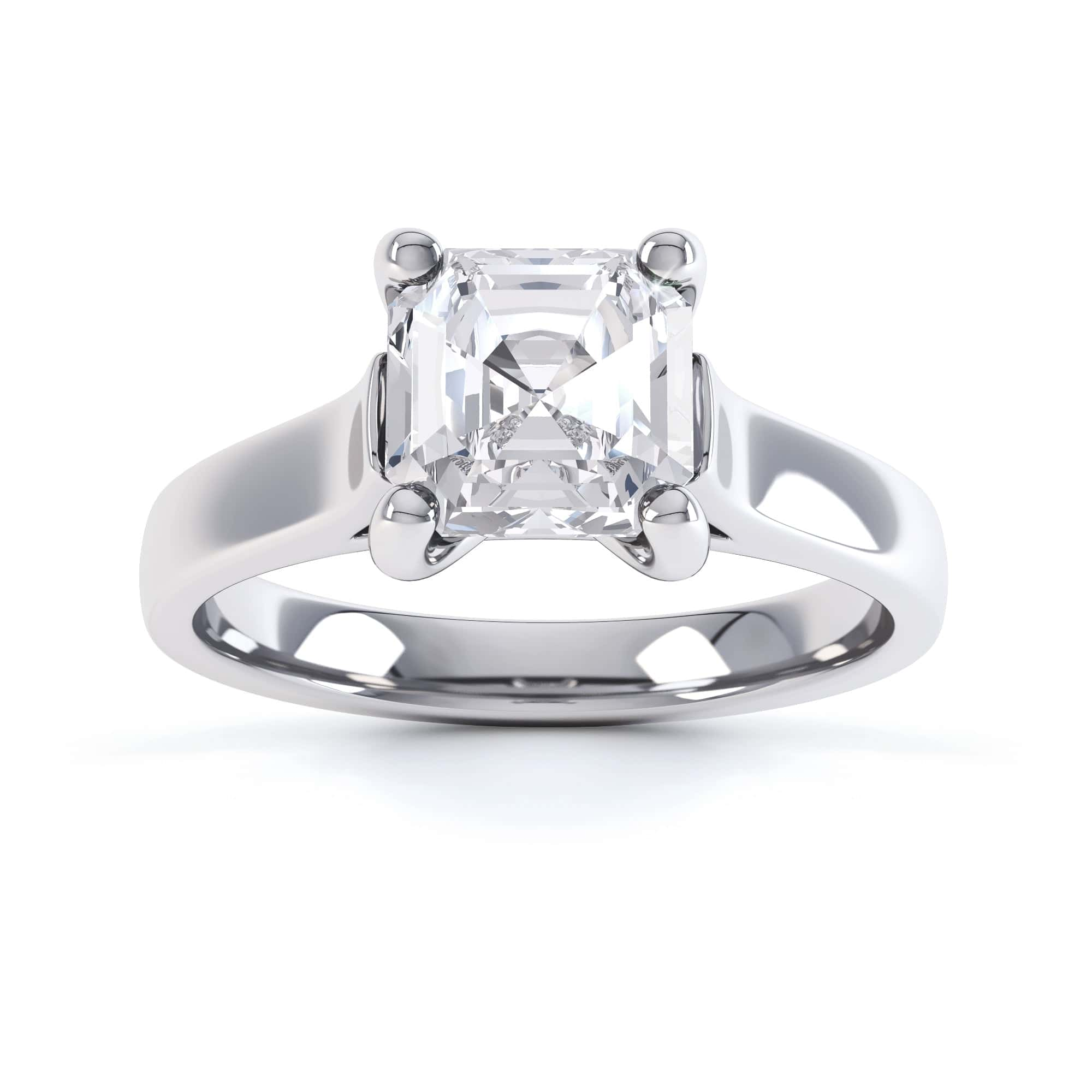 Asscher Cut Centre Stone, 4 claw, Diamond Engagement Ring with Parrallel Shoulders