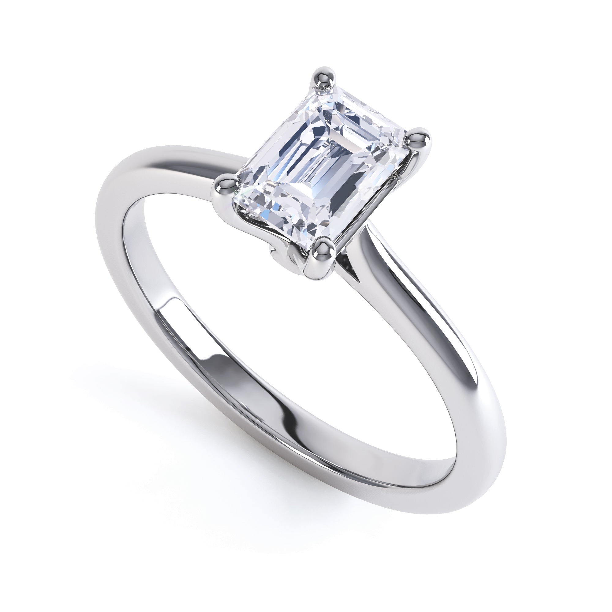 Diamond Engagement Ring- Emerald Corner 4 Claw Knife Edge Shoulders with cathedral setting