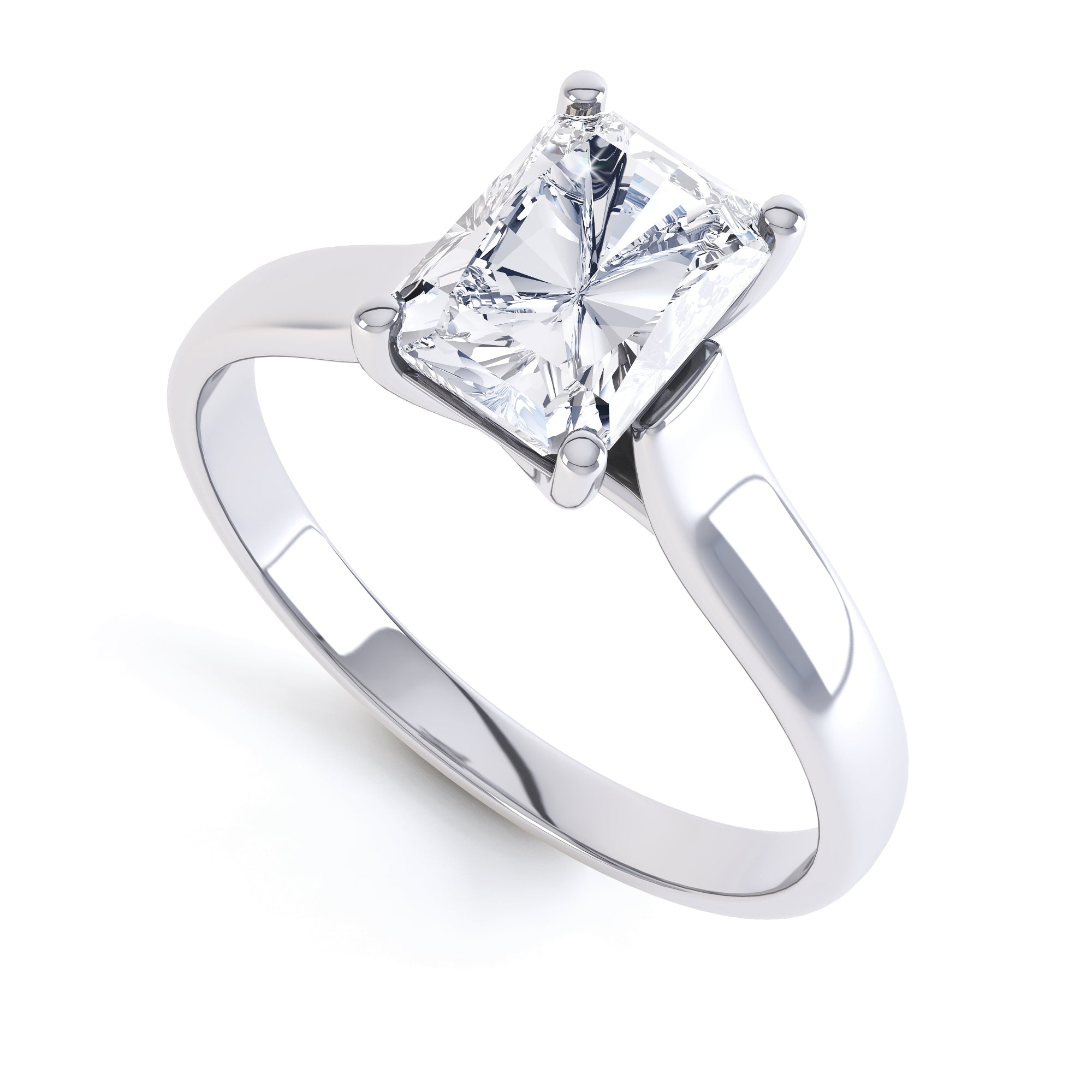 Radiant Cut Centre Stone, 4 claw, Diamond Engagement Ring with Parrallel Shoulders