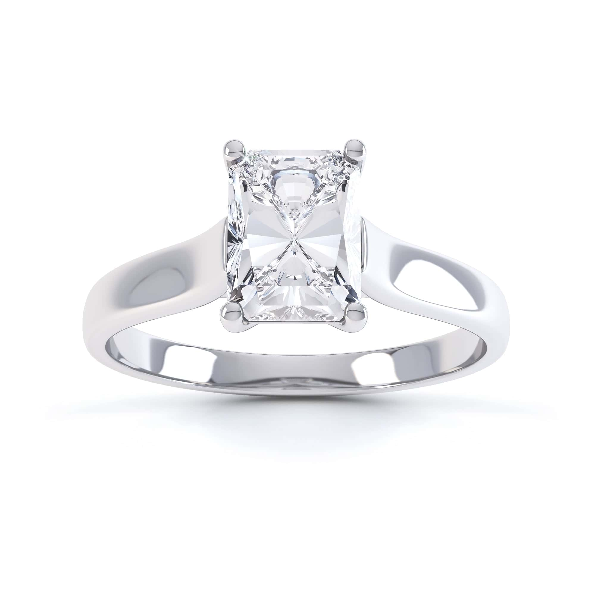 Radiant Cut Centre Stone, 4 claw, Diamond Engagement Ring with Parrallel Shoulders