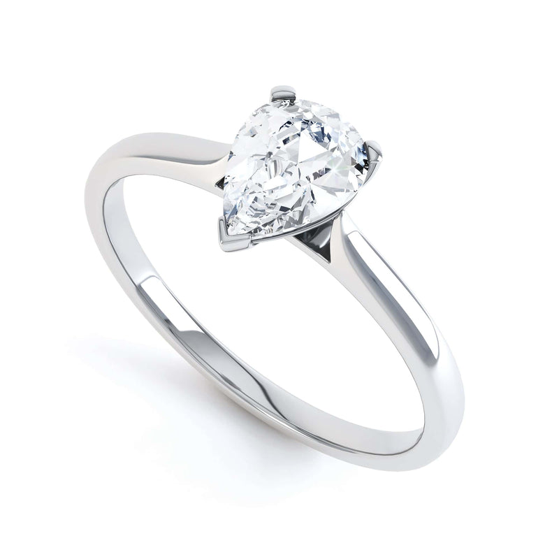 Diamond Solitaire Engagement Ring with Pear Shape Diamond and tapered point shoulders