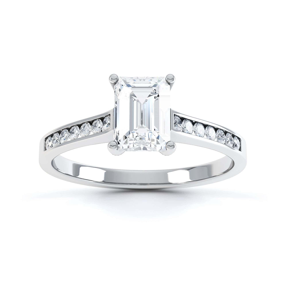 Emerald Cut Diamond Solitaire Engagement Ring With Diamond Shoulders
