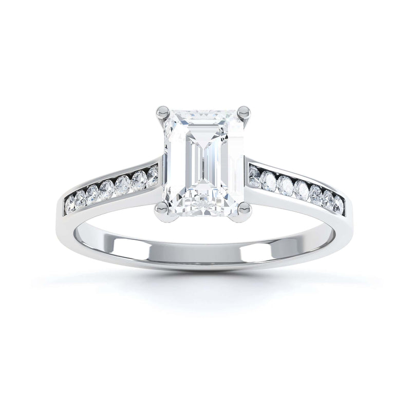 Emerald Cut Diamond Solitaire Engagement Ring With Diamond Shoulders