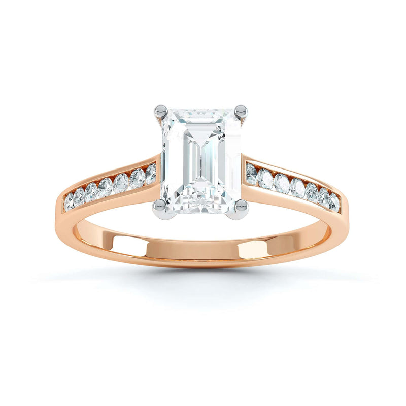 Emerald Cut Diamond Solitaire Engagement Ring With Diamond Shoulders