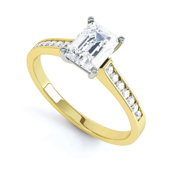 Emerald Cut Diamond Solitaire Engagement Ring With Diamond Shoulders