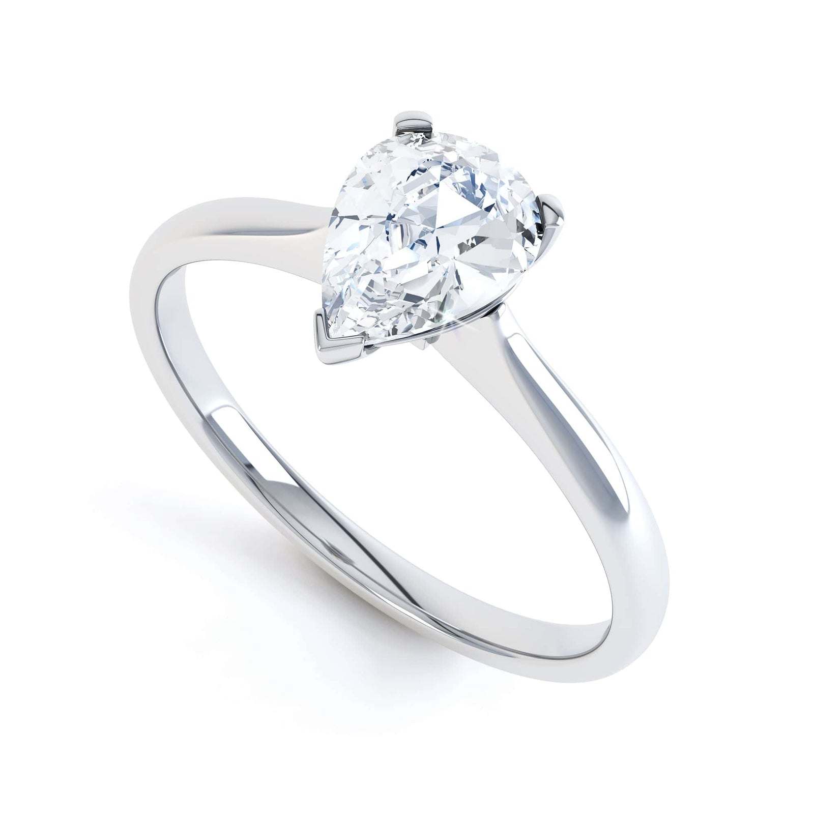 Diamond Solitaire Engagement Ring with a Pear Shape Diamond with a Knife Edge shoulders
