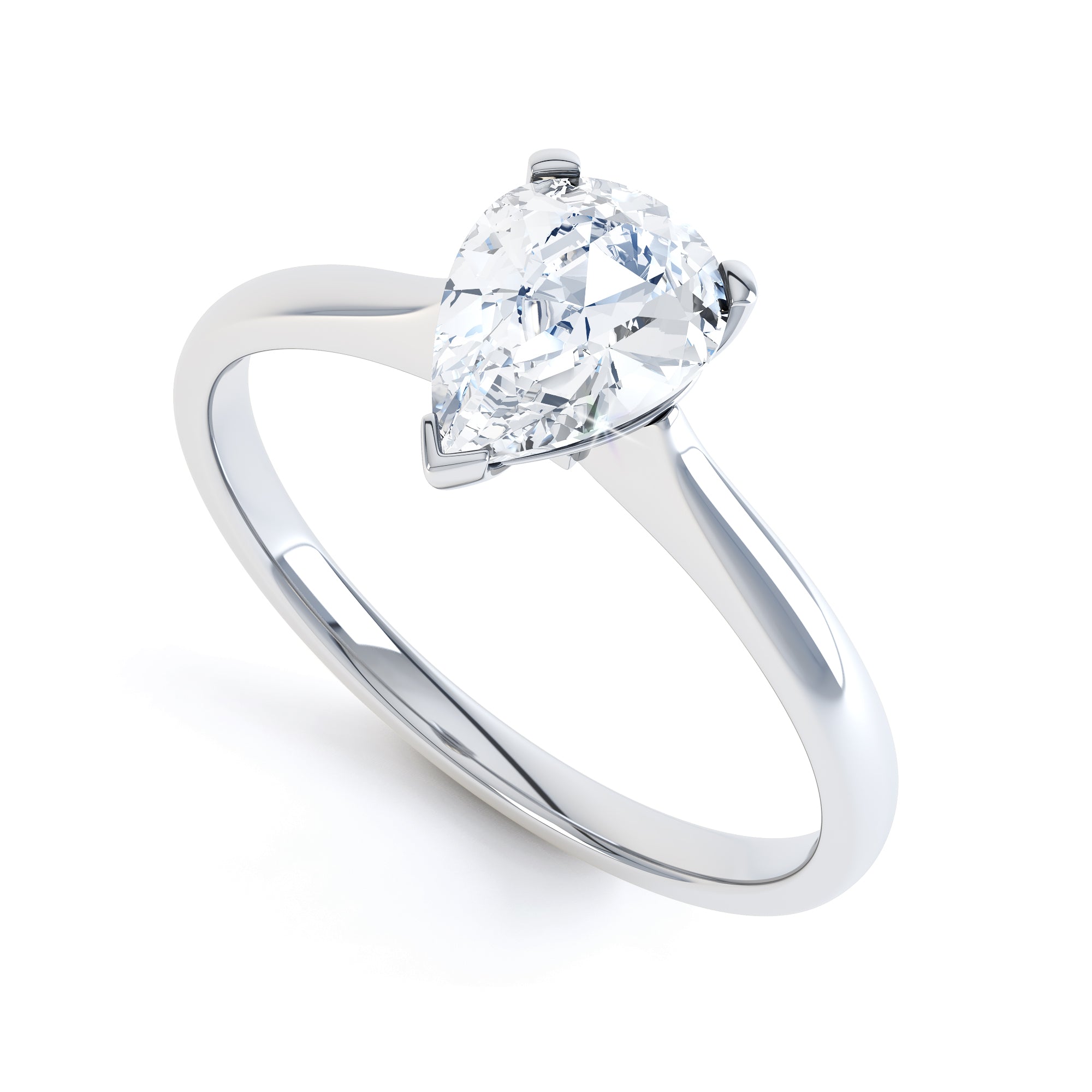 Diamond Engagement Ring- Pear Shaped, V claws Solitaire With Knife Edge twist Shank