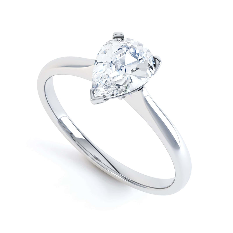 Diamond Solitaire Engagement Ring with a Pear Shape Diamond with a Knife Edge shoulders