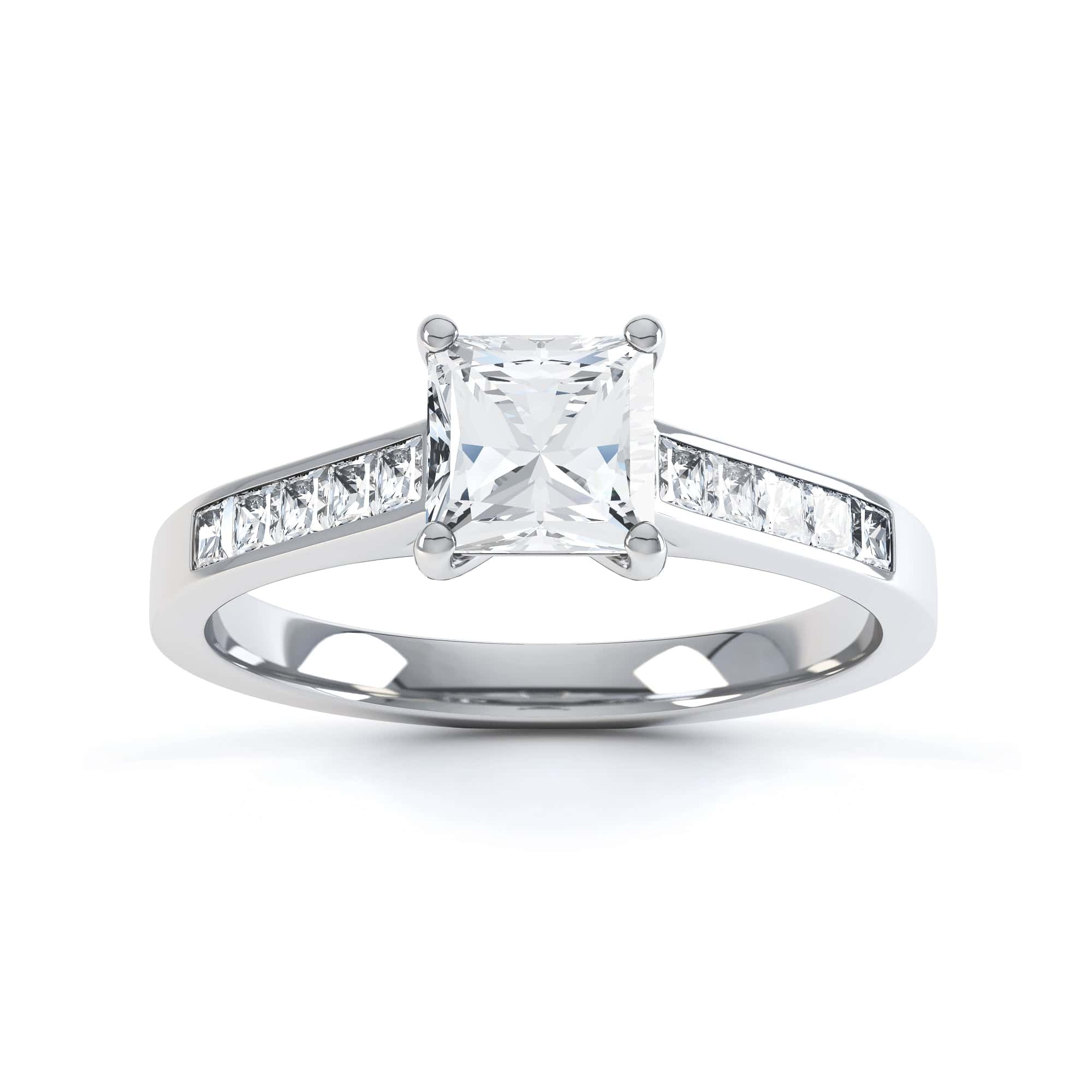 Princess Shaped Solitaire With Princess Diamonds Set Shoulders