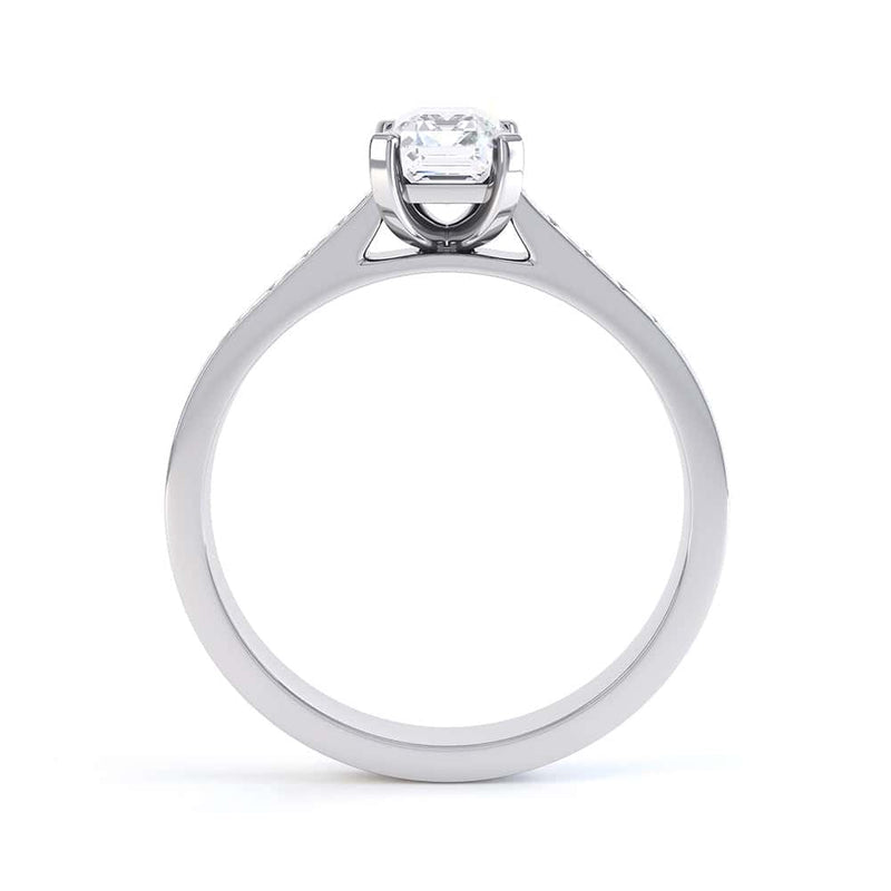 Emerald Cut Diamond Solitaire Engagement Ring With Diamond Shoulders