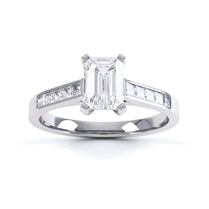 Emerald Cut Diamond Solitaire Engagement Ring With Diamond Shoulders