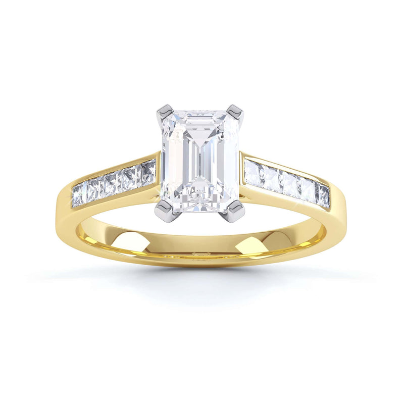 Emerald Cut Diamond Solitaire Engagement Ring With Diamond Shoulders