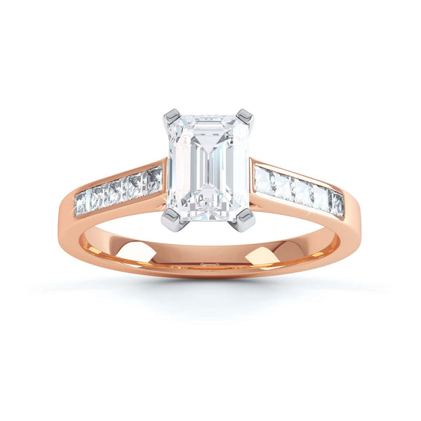 Emerald Cut Diamond Solitaire Engagement Ring With Diamond Shoulders