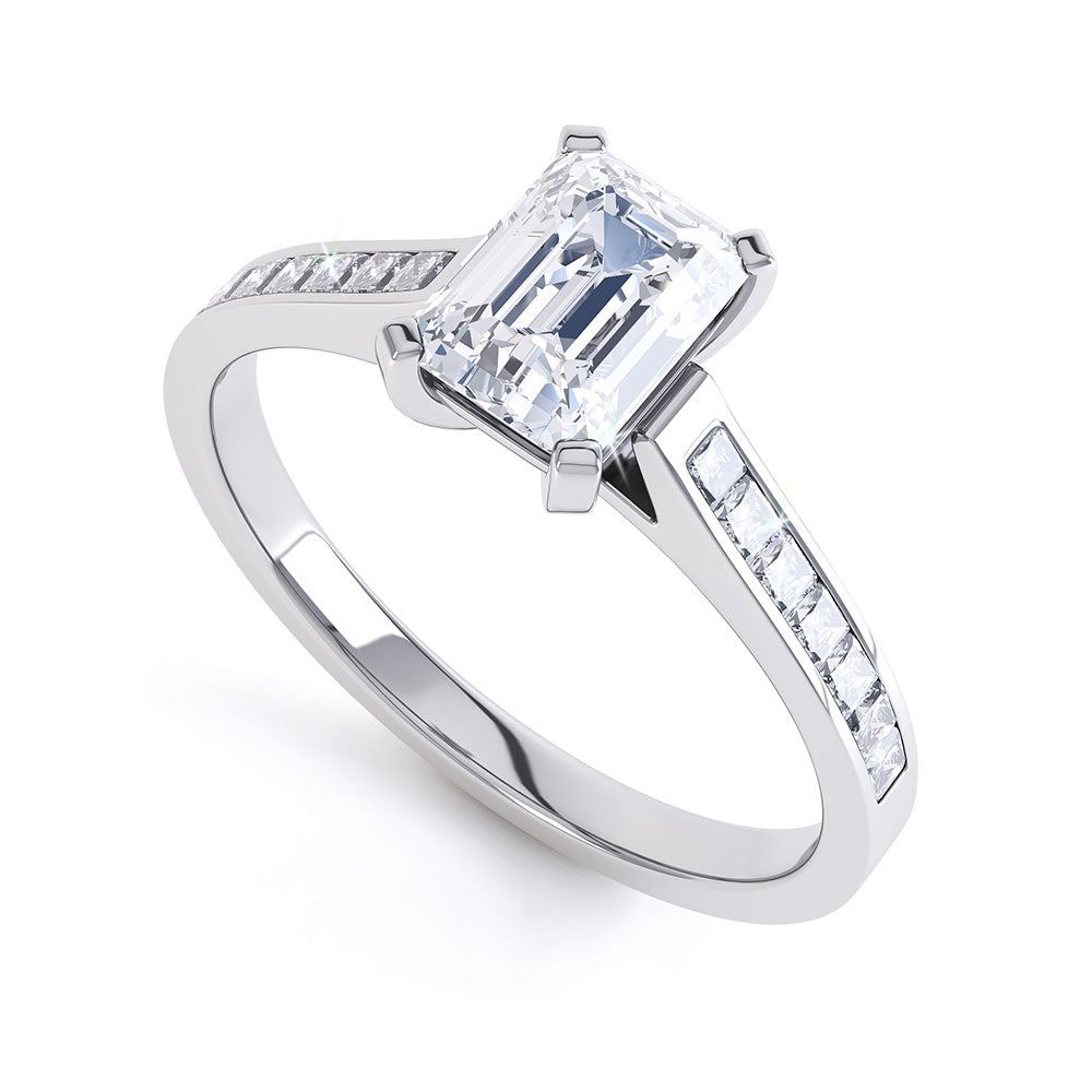 Diamond Engagement Ring- Emerald Corner Claw Split channel Set Shank