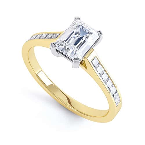 Emerald Cut Diamond Solitaire Engagement Ring with Diamond Shoulders