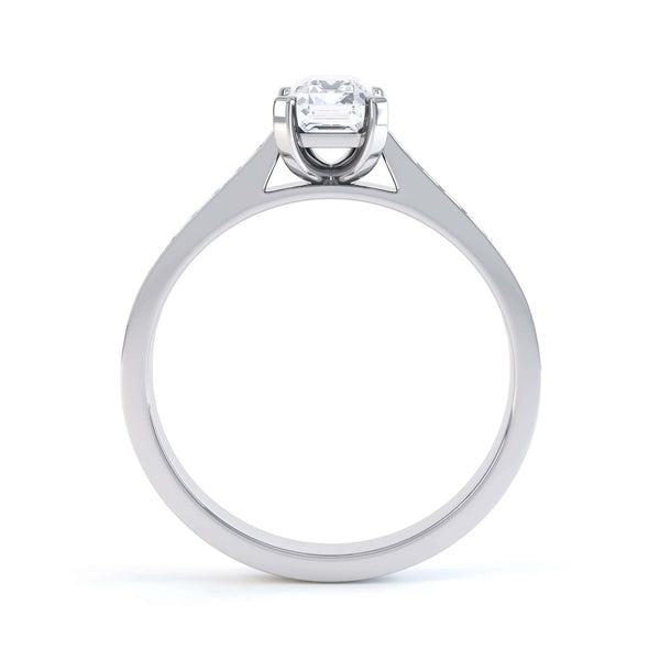 Emerald Cut Diamond Solitaire Engagement Ring with Diamond Shoulders