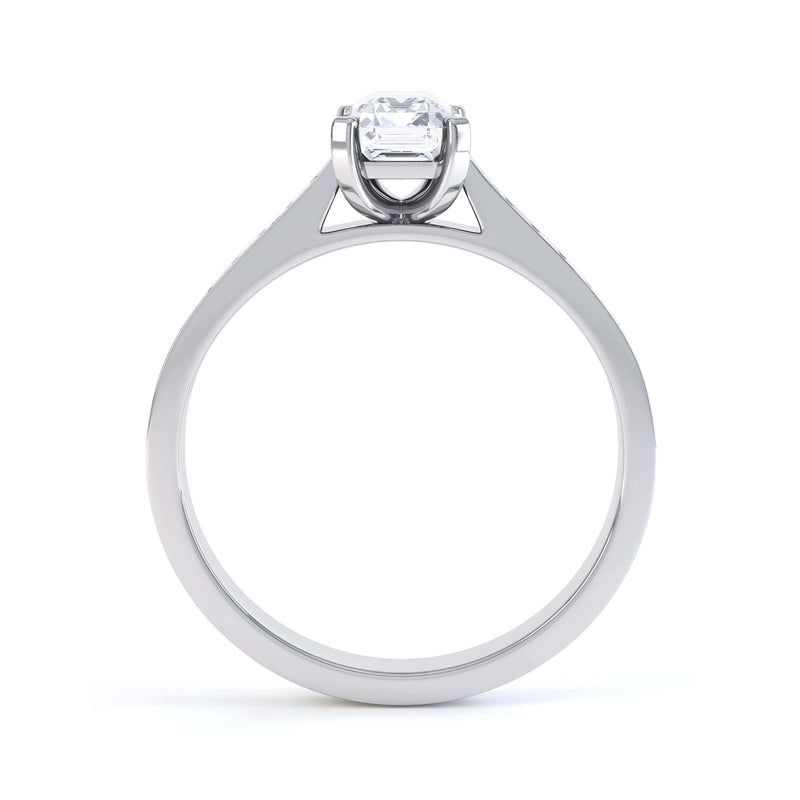 Emerald Cut Diamond Solitaire Engagement Ring with Diamond Shoulders