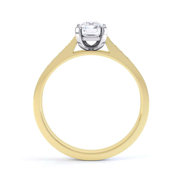 Emerald Cut Diamond Solitaire Engagement Ring with Diamond Shoulders