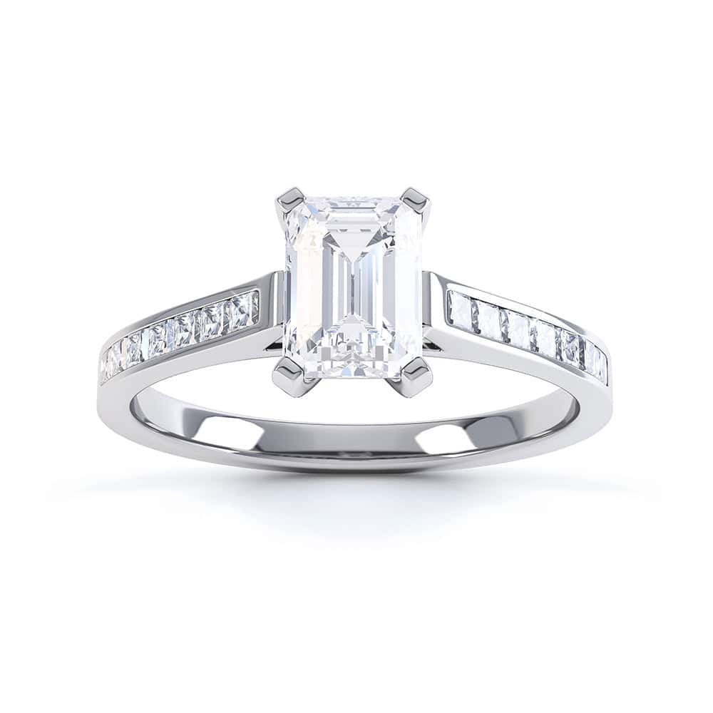 Emerald Cut Diamond Solitaire Engagement Ring with Diamond Shoulders