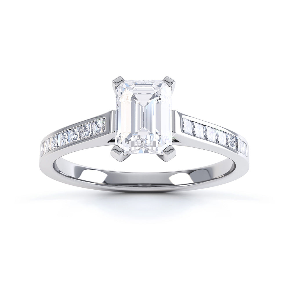 Diamond Engagement Ring- Emerald Corner Claw Split channel Set Shank