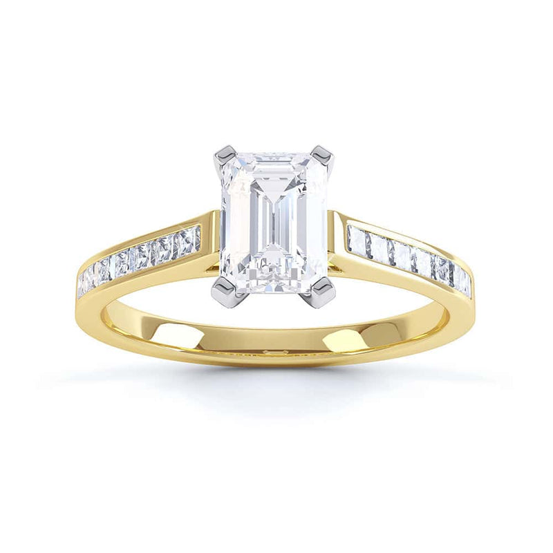 Emerald Cut Diamond Solitaire Engagement Ring with Diamond Shoulders
