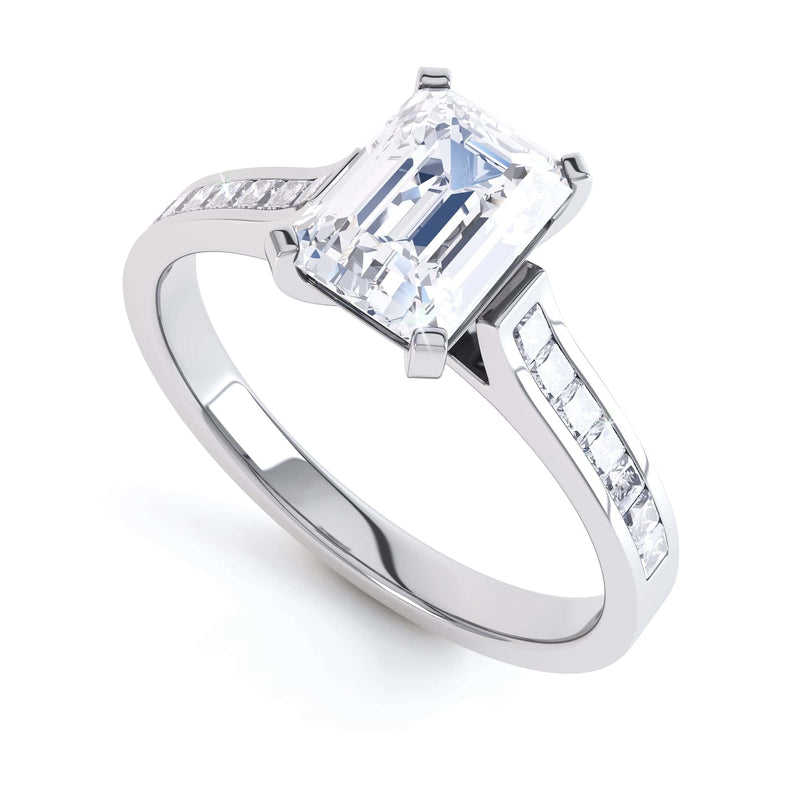 Emerald Cut Diamond Solitaire Engagement Ring with diamond shoulders