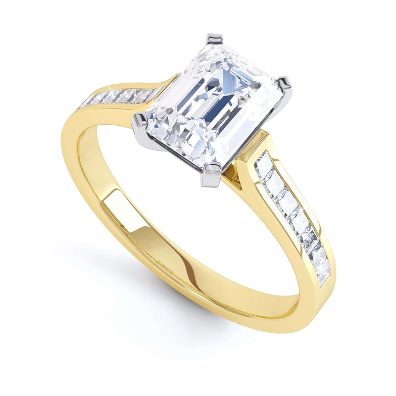 Emerald Cut Diamond Solitaire Engagement Ring with diamond shoulders