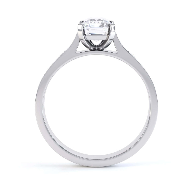 Emerald Cut Diamond Solitaire Engagement Ring with diamond shoulders