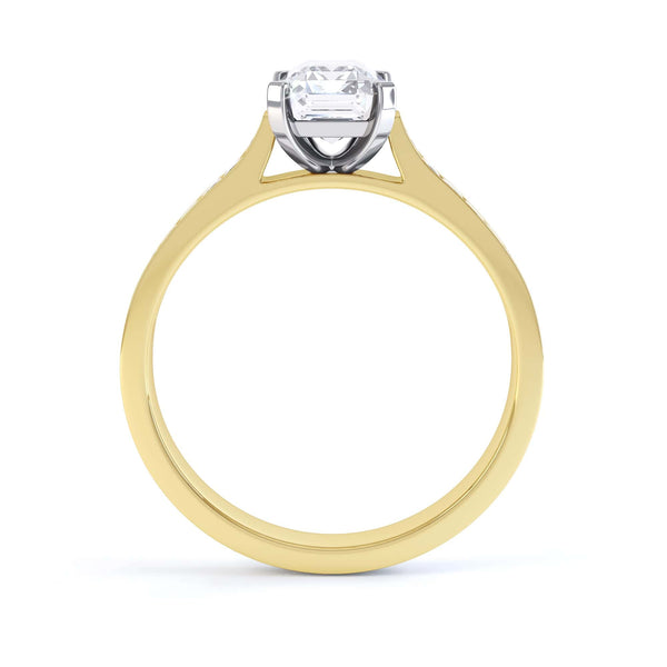 Emerald Cut Diamond Solitaire Engagement Ring with diamond shoulders