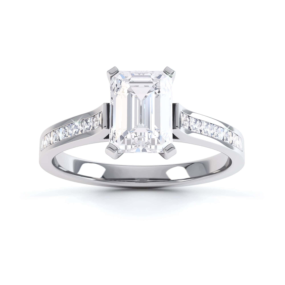 Emerald Cut Diamond Solitaire Engagement Ring with diamond shoulders