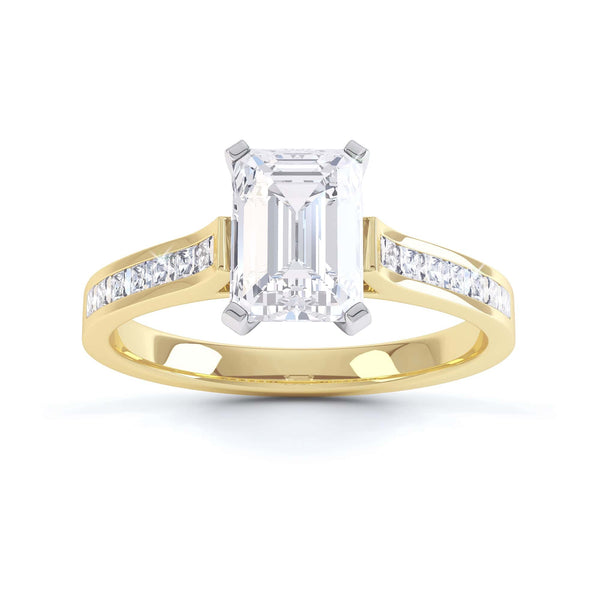 Emerald Cut Diamond Solitaire Engagement Ring with diamond shoulders