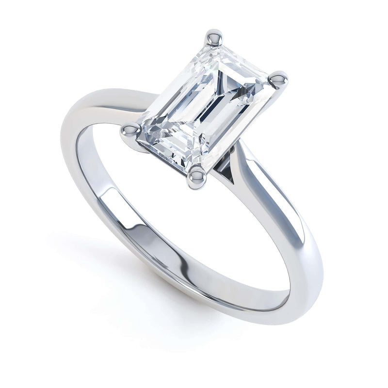 Diamond Engagement Ring- Emerald Corner Claw Tapered Shoulders