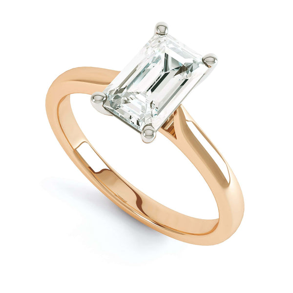 Diamond Engagement Ring- Emerald Corner Claw Tapered Shoulders