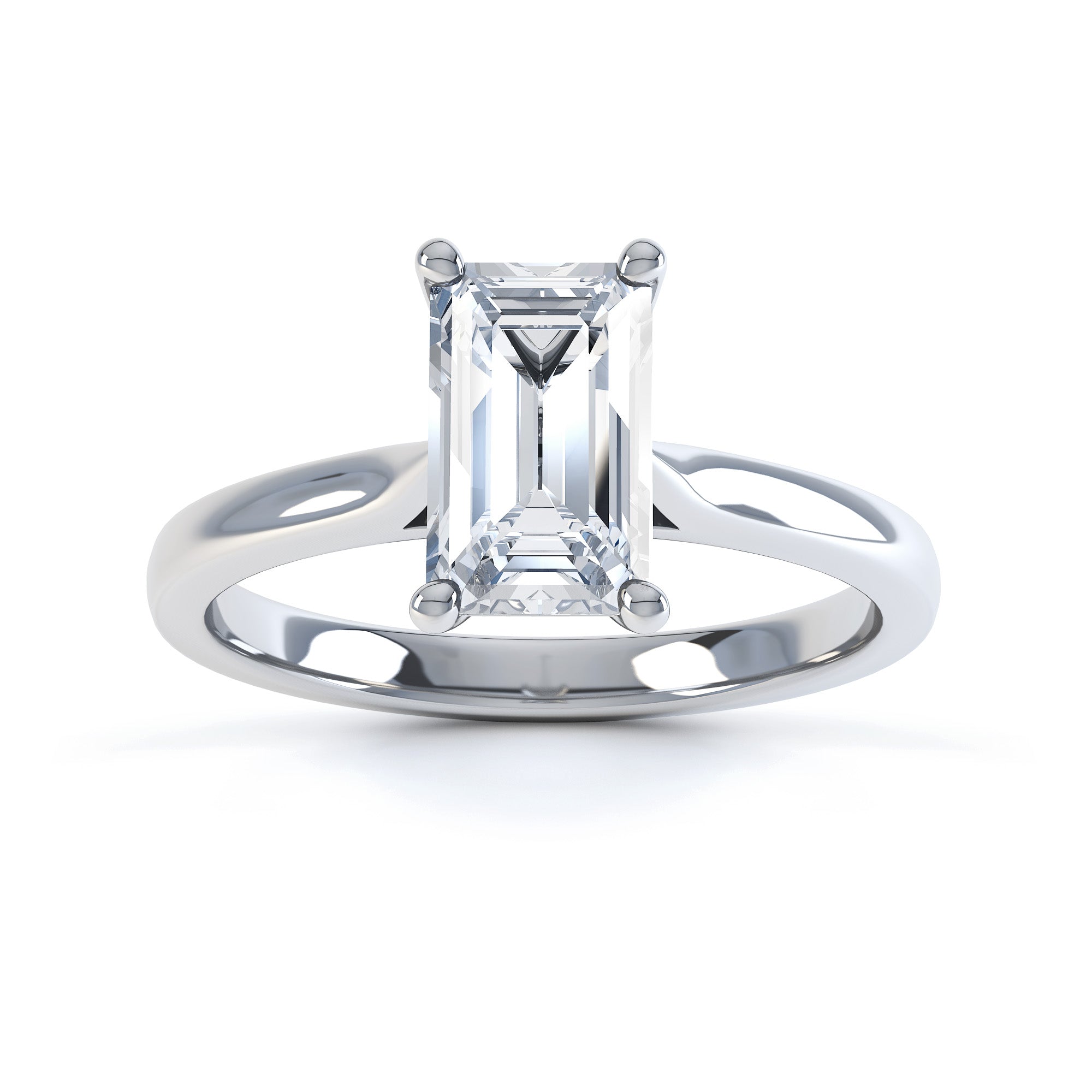 Diamond Engagement Ring- Emerald Corner Claw Tapered Shoulders