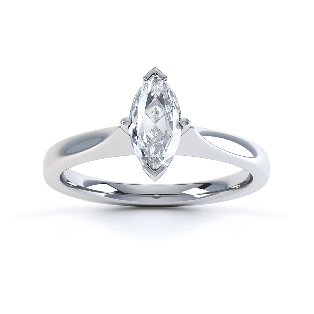 Marquise Cut Centre Stone, Two V claw, Diamond Engagement Ring with Knife Edge Shoulders