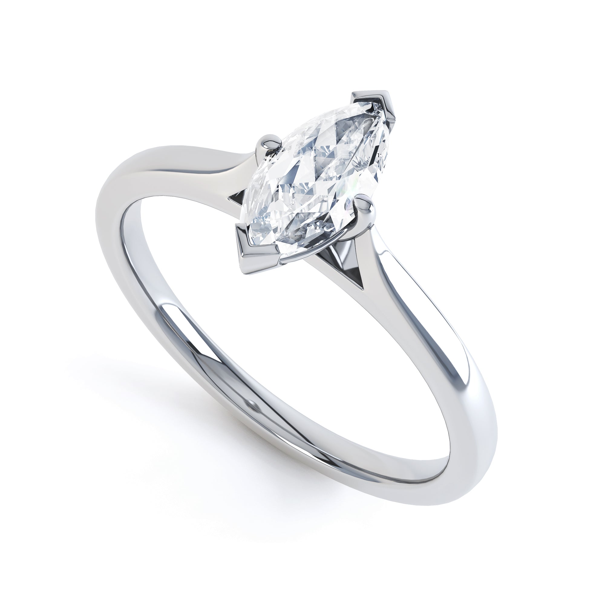 Marquise Cut Centre Stone, Two V claw, Diamond Engagement Ring with Knife Edge Splite Shoulders