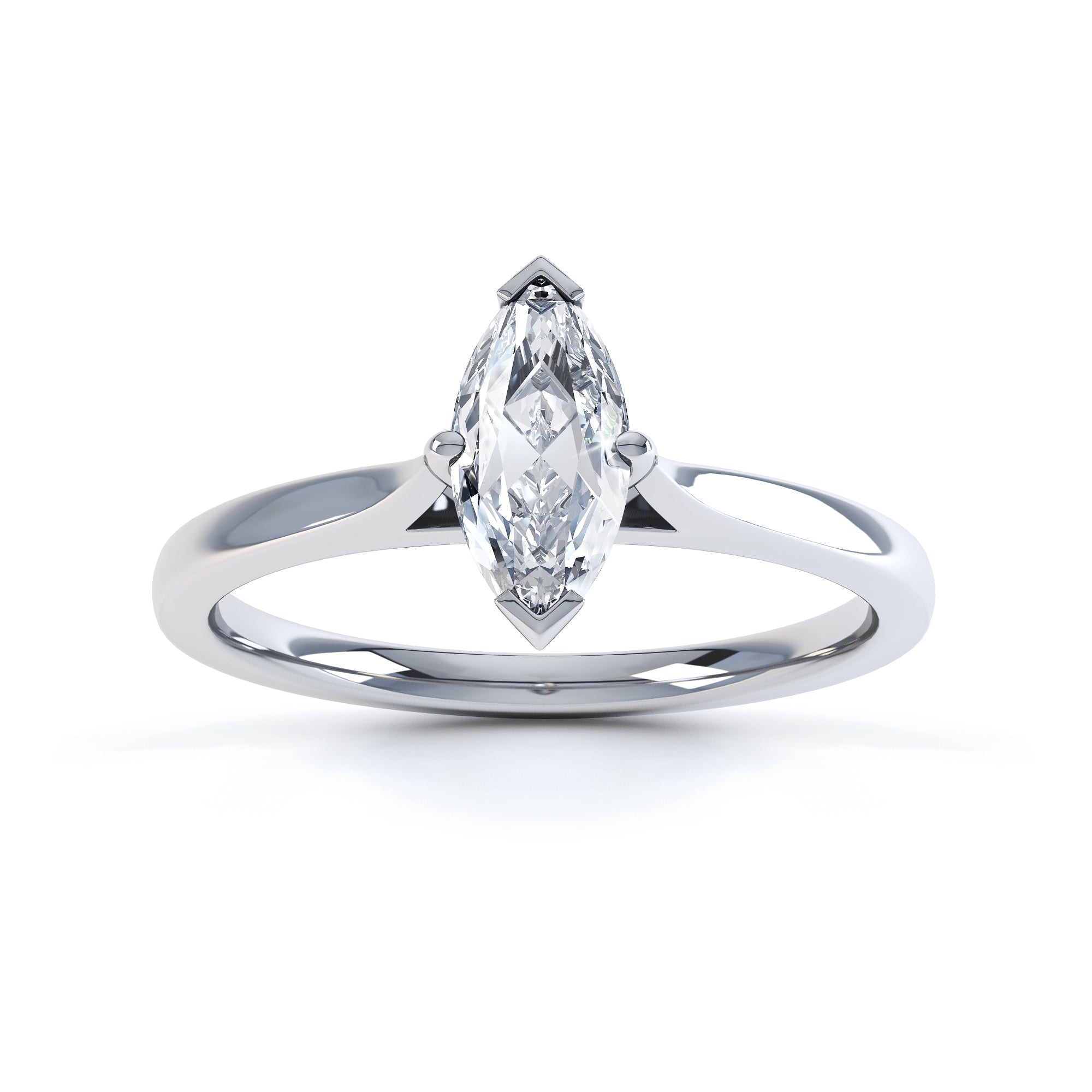 Marquise Cut Centre Stone, Two V claw, Diamond Engagement Ring with Knife Edge Splite Shoulders