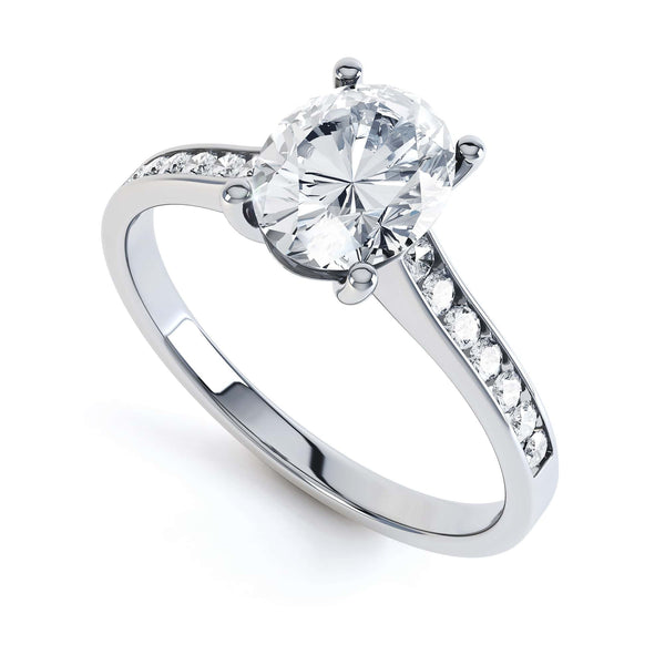 Diamond Engagement Ring Oval Centre Stone With Diamond Shoulders, Channel Set Shank