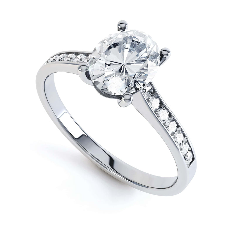 Diamond Engagement Ring Oval Centre Stone With Diamond Shoulders, Channel Set Shank